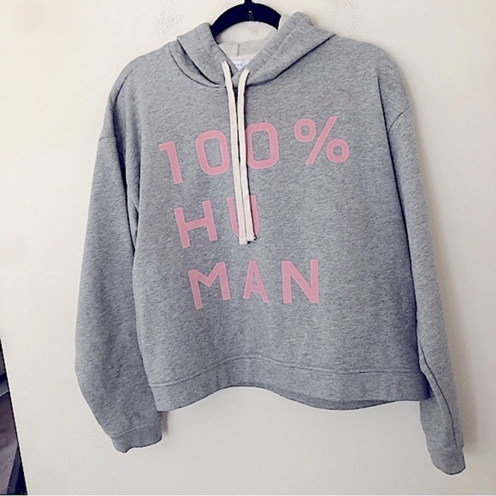 Everlane 100% Human Gray and Pink Typography Pullover Sweatshirt Hoodie Medium - Picture 6 of 8